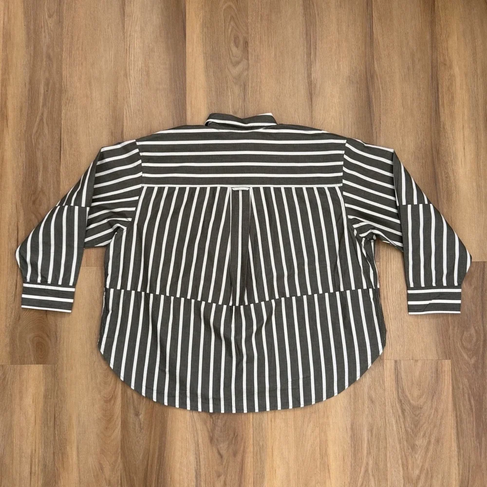 J.Crew Etienne Oversized offset Striped Button Down poplin Shirt 3X NEW preppy